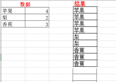 右側(cè)單元格按照左側(cè)的數(shù)值顯示個(gè)數(shù)