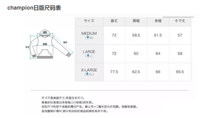 日版champion尺碼