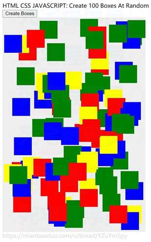 在一個(gè)帶有id容器的div中的任意位置創(chuàng)建100個(gè)盒子(見下面)。