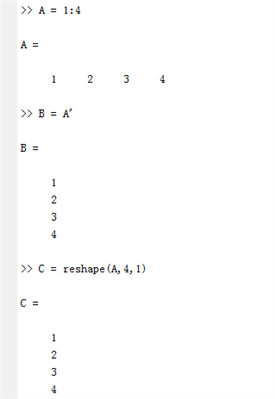 matlab里如何實現(xiàn)N行一列的矩陣變換成一行N列的矩陣